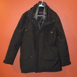 Michael Kors Woman Large Black Full Zip Faux Fur Pockets Warm Jacket